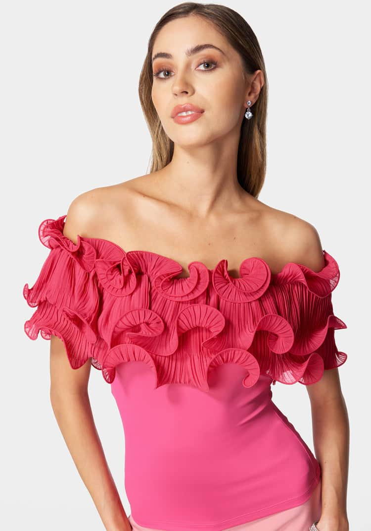 Off Shoulder Ruffle Top_107887_RASPBERRY SORBET_04