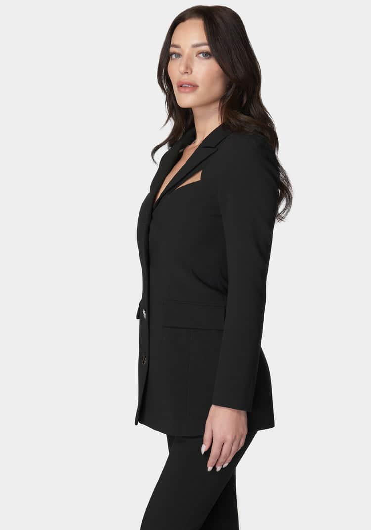 Woven Twill Cut Out Tailored Jacket_107891_BLACK_02