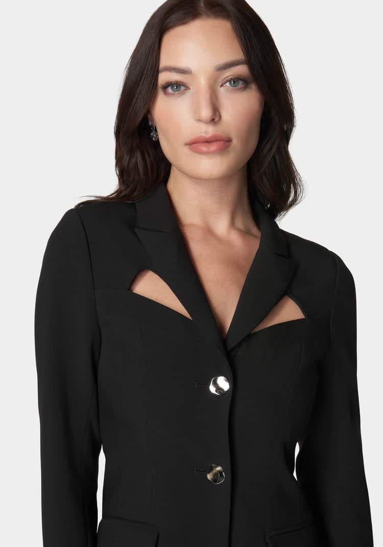 Woven Twill Cut Out Tailored Jacket_107891_BLACK_04