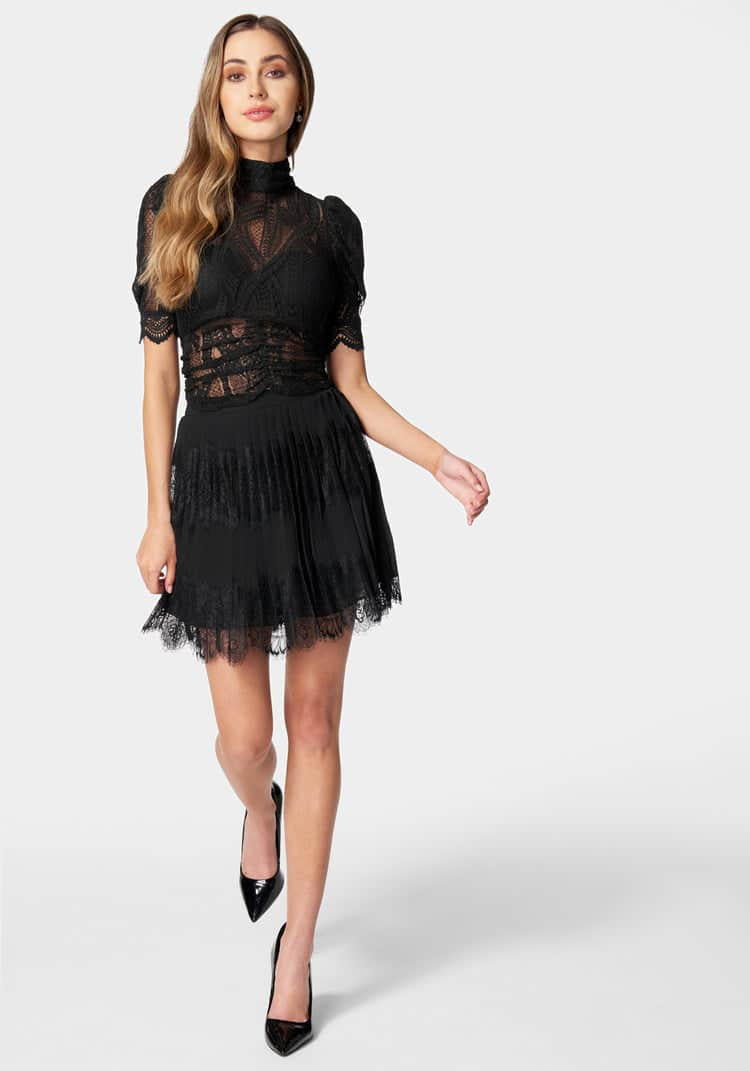 Pleated Chiffon Lace Tier Skirt_107902_BLACK_02
