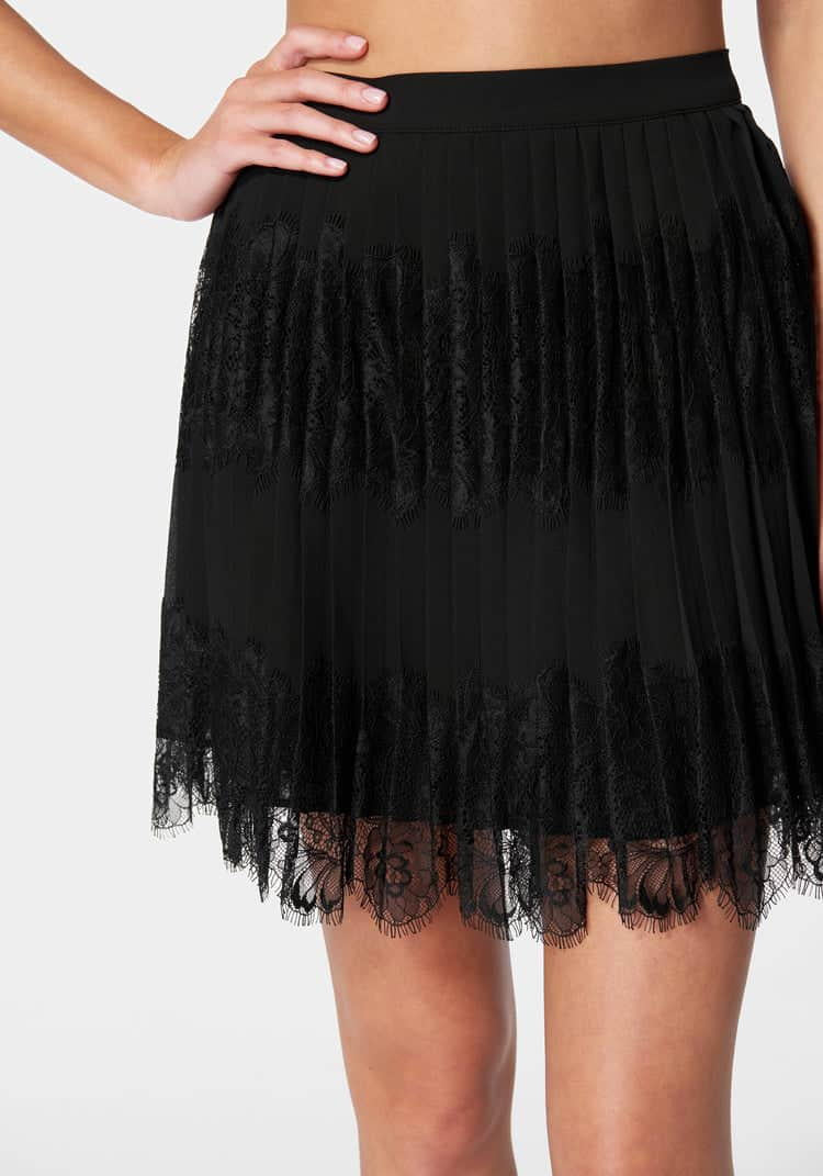 Pleated Chiffon Lace Tier Skirt_107902_BLACK_04