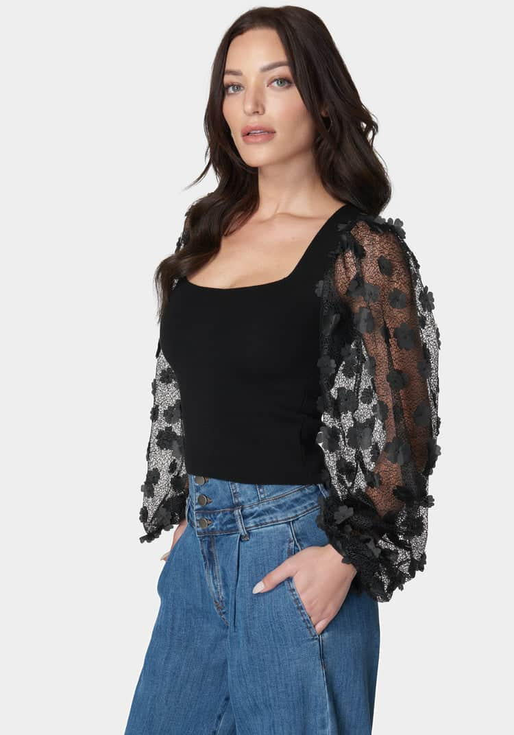 Embroidered Sleeves Square Neck Sweater_107904_BLACK_02