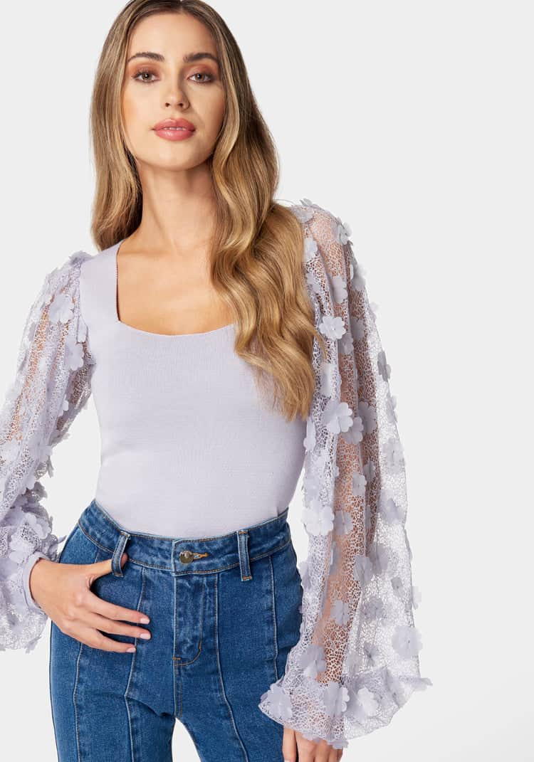 Embroidered Sleeves Square Neck Sweater_107904_LAVENDER FOG_01