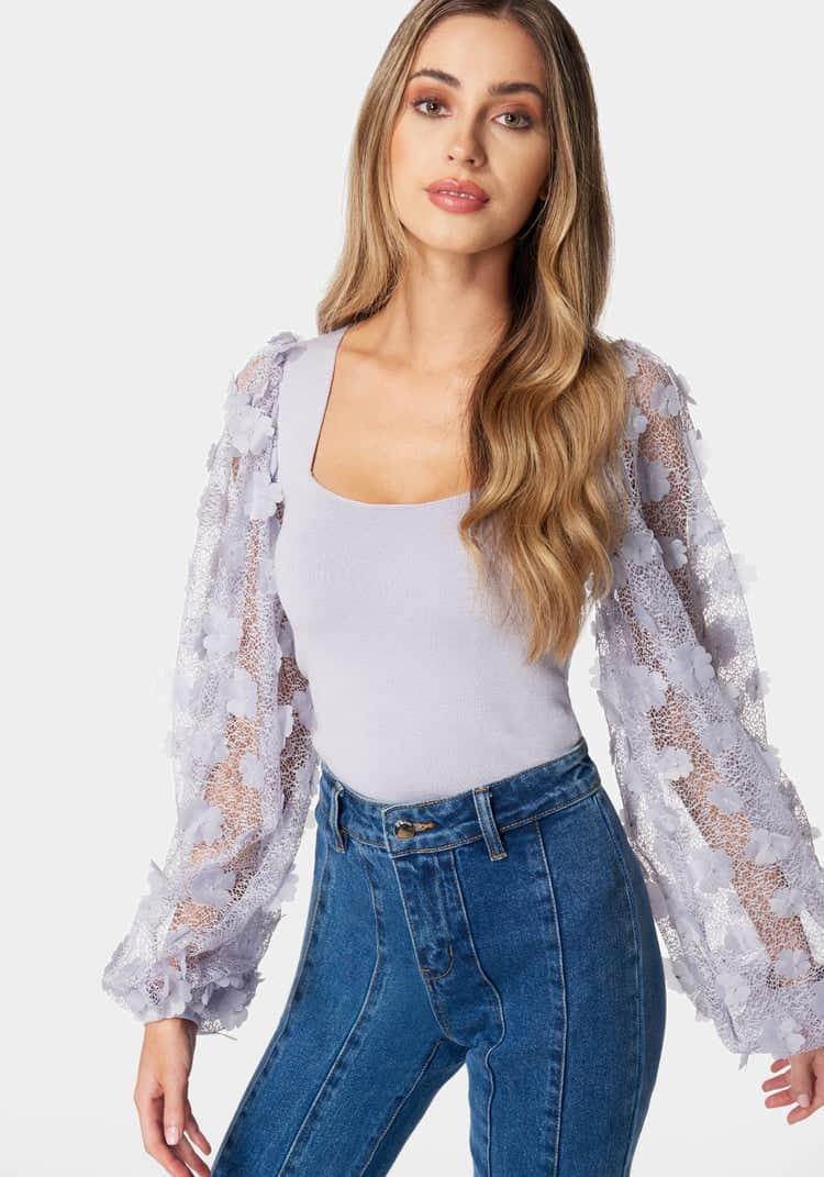 Embroidered Sleeves Square Neck Sweater_107904_LAVENDER FOG_02