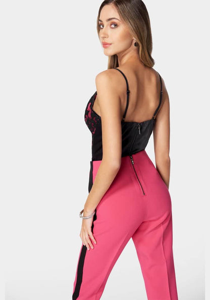2 Piece Lace Bustier And Slim Leg Twill Pant_107909_RASPBERRY SORBET-BLACK_03