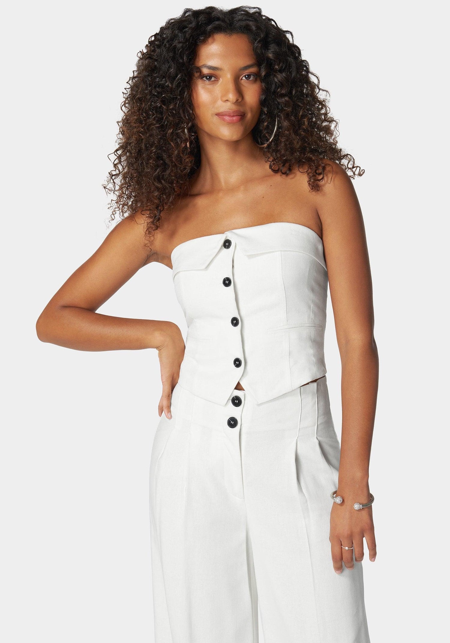 Linen Strapless Vest Top_107944_White Alyssum_01