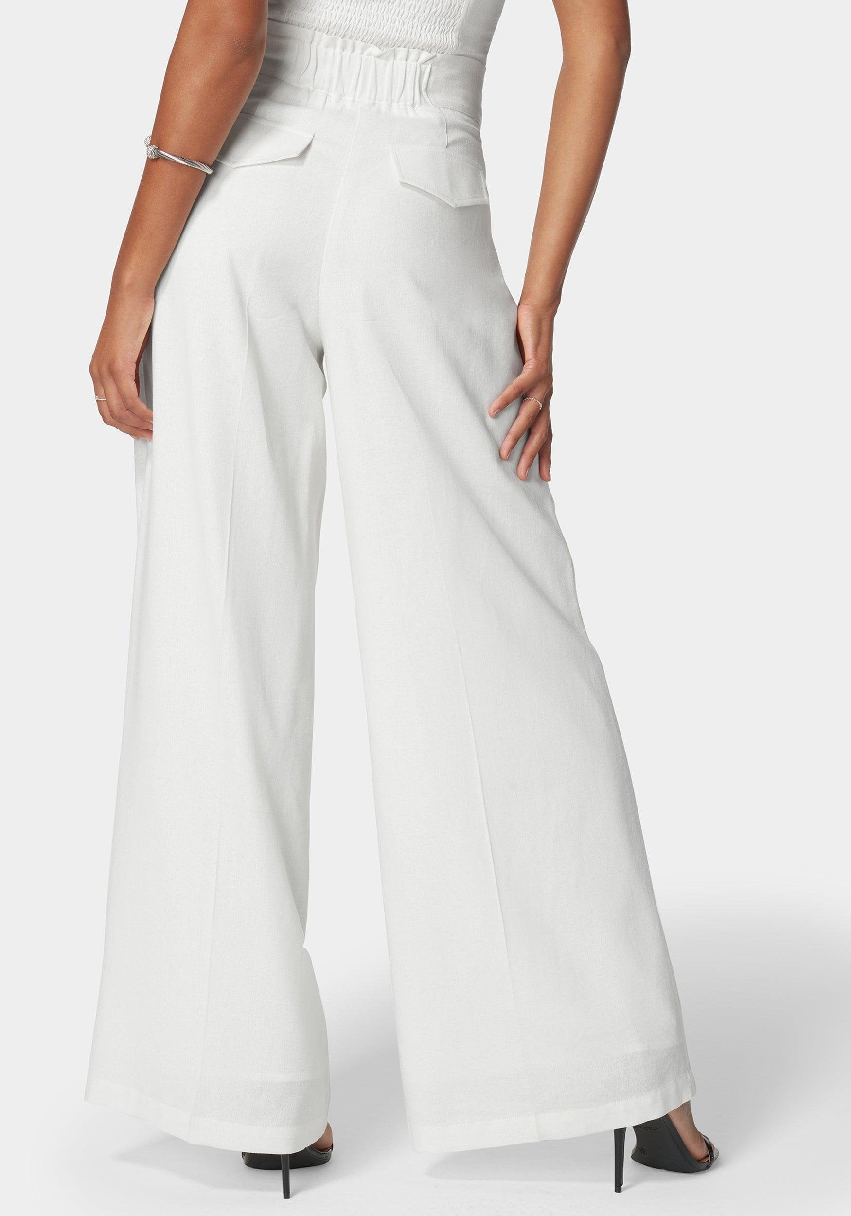 Pleated High Waist Full Wide Leg Pant_107945_White Alyssum_02