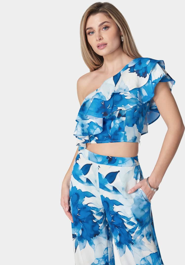 Satin One Shoulder Ruffle Neck Top_107946_Hazed Bloom Print_01