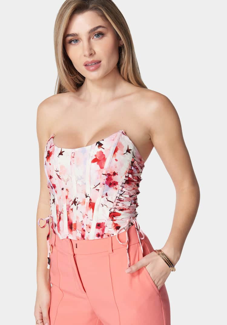 Scoop Neck Lace Up Printed Corset Top_107952_River Blossom Print_02