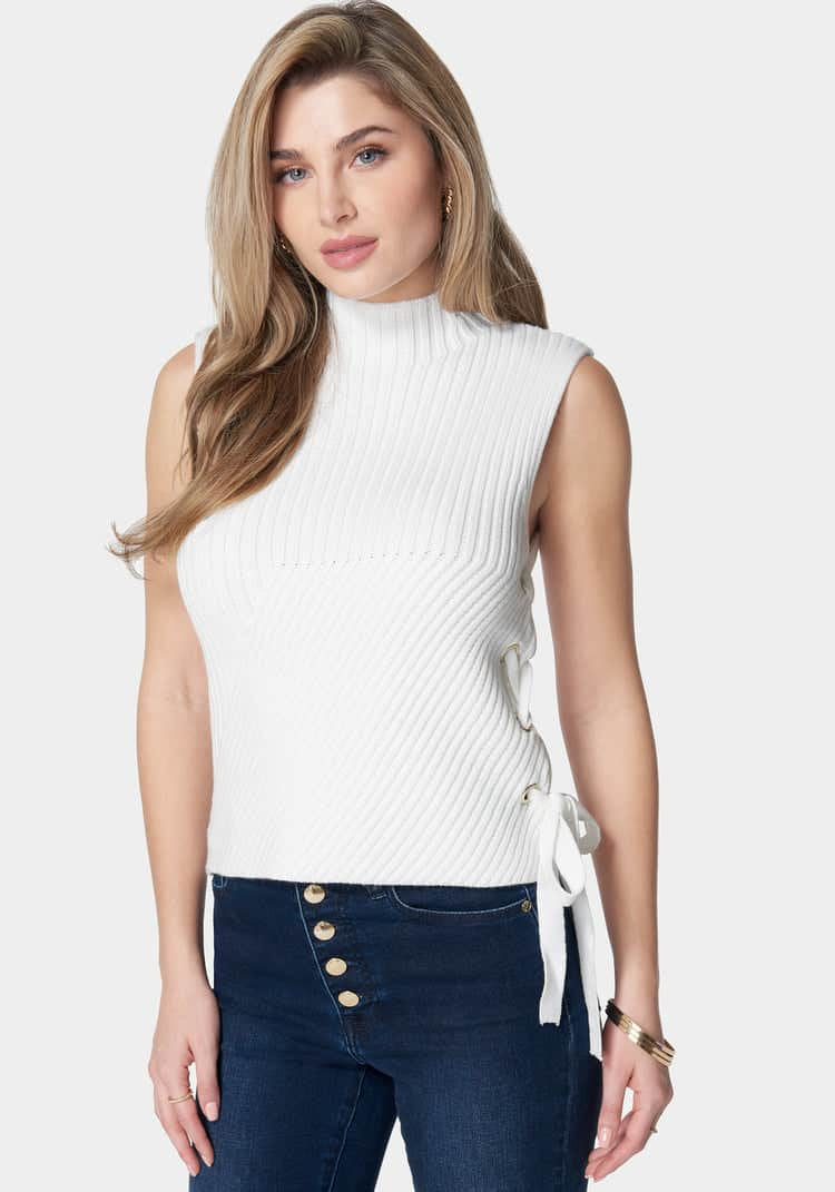 Wool Blend Side Lace Up Sleeveless Sweater Top_107960_White Alyssum_01