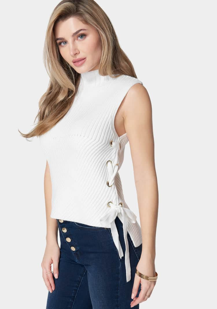 Wool Blend Side Lace Up Sleeveless Sweater Top_107960_White Alyssum_02