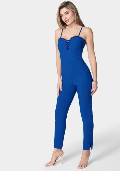 Lace Up Neckline Slim Leg Jumpsuit_107963_Galactic Cobalt_02