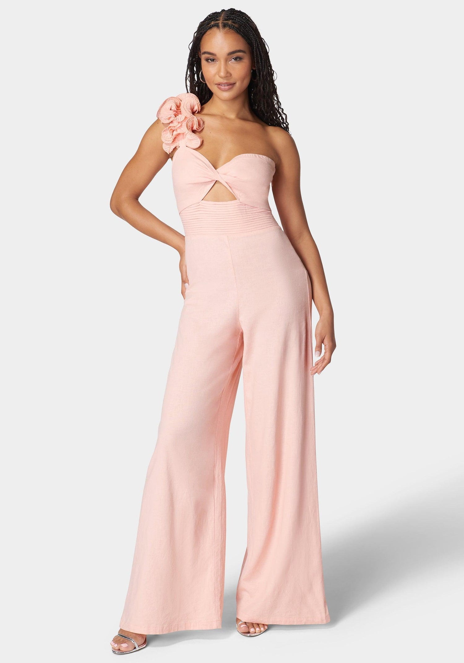 Ruffle Shoulder Detail Full Wide Leg Jumpsuit_108036_Apricot Blush_02