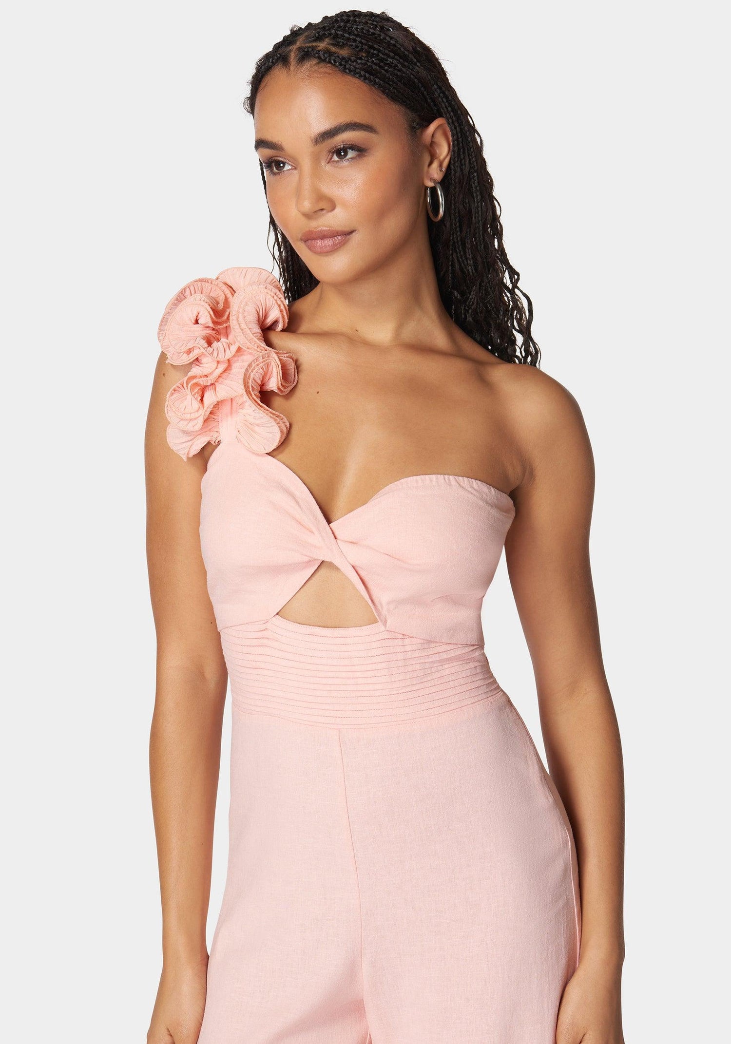 Ruffle Shoulder Detail Full Wide Leg Jumpsuit_108036_Apricot Blush_03