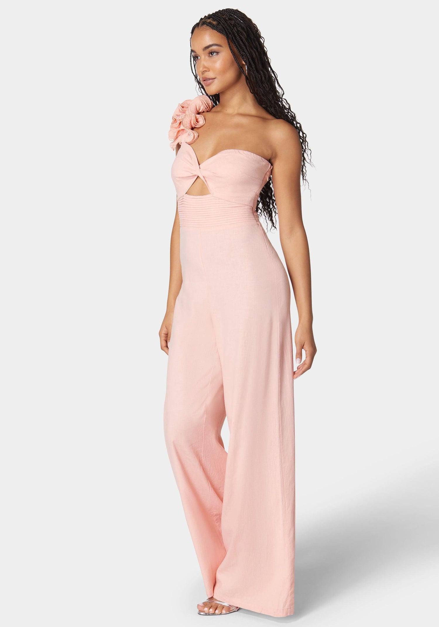 Ruffle Shoulder Detail Full Wide Leg Jumpsuit_108036_Apricot Blush_05