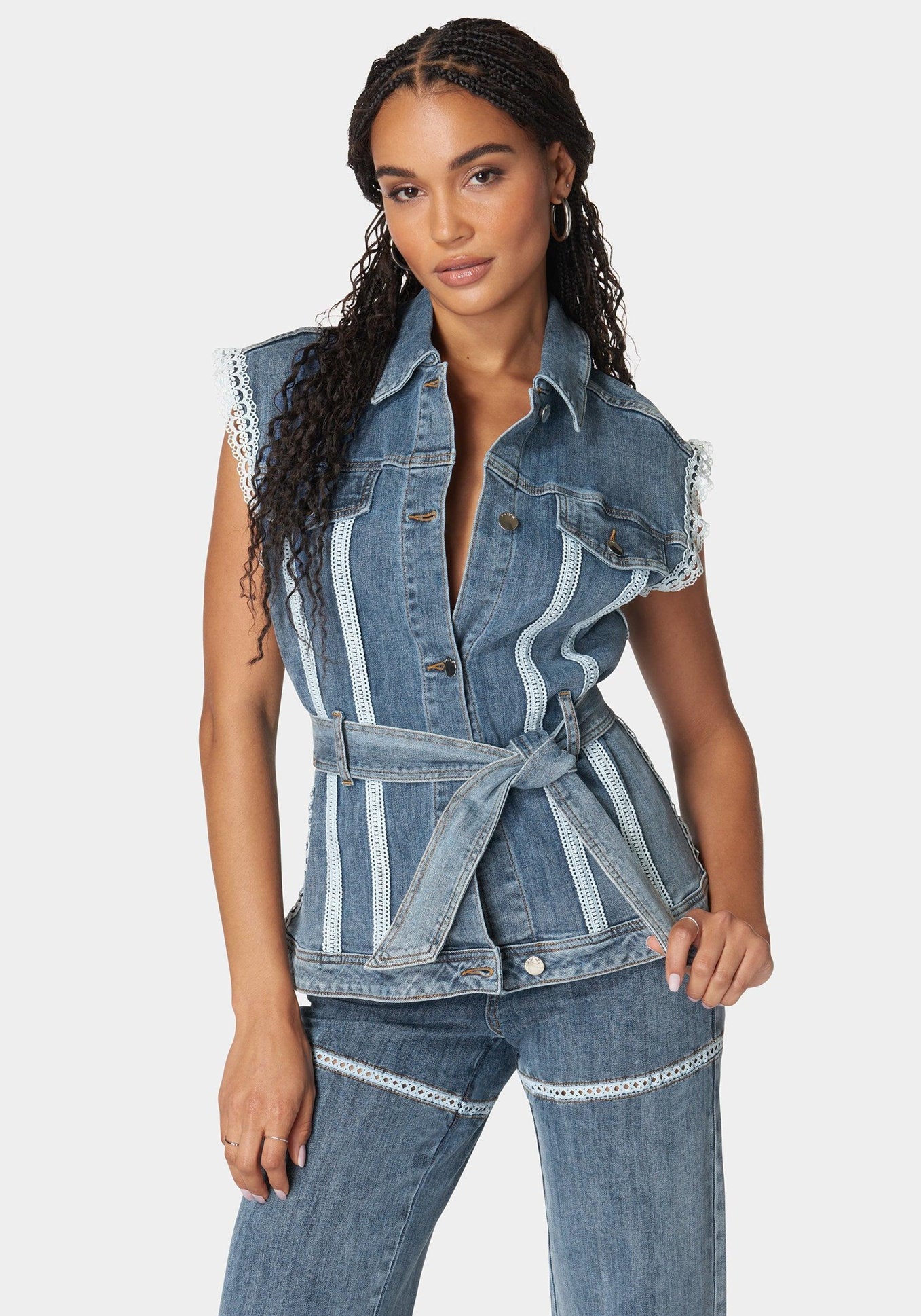 Semi Fitted Lace Applique Denim Vest_108039_River Blue Wash_01