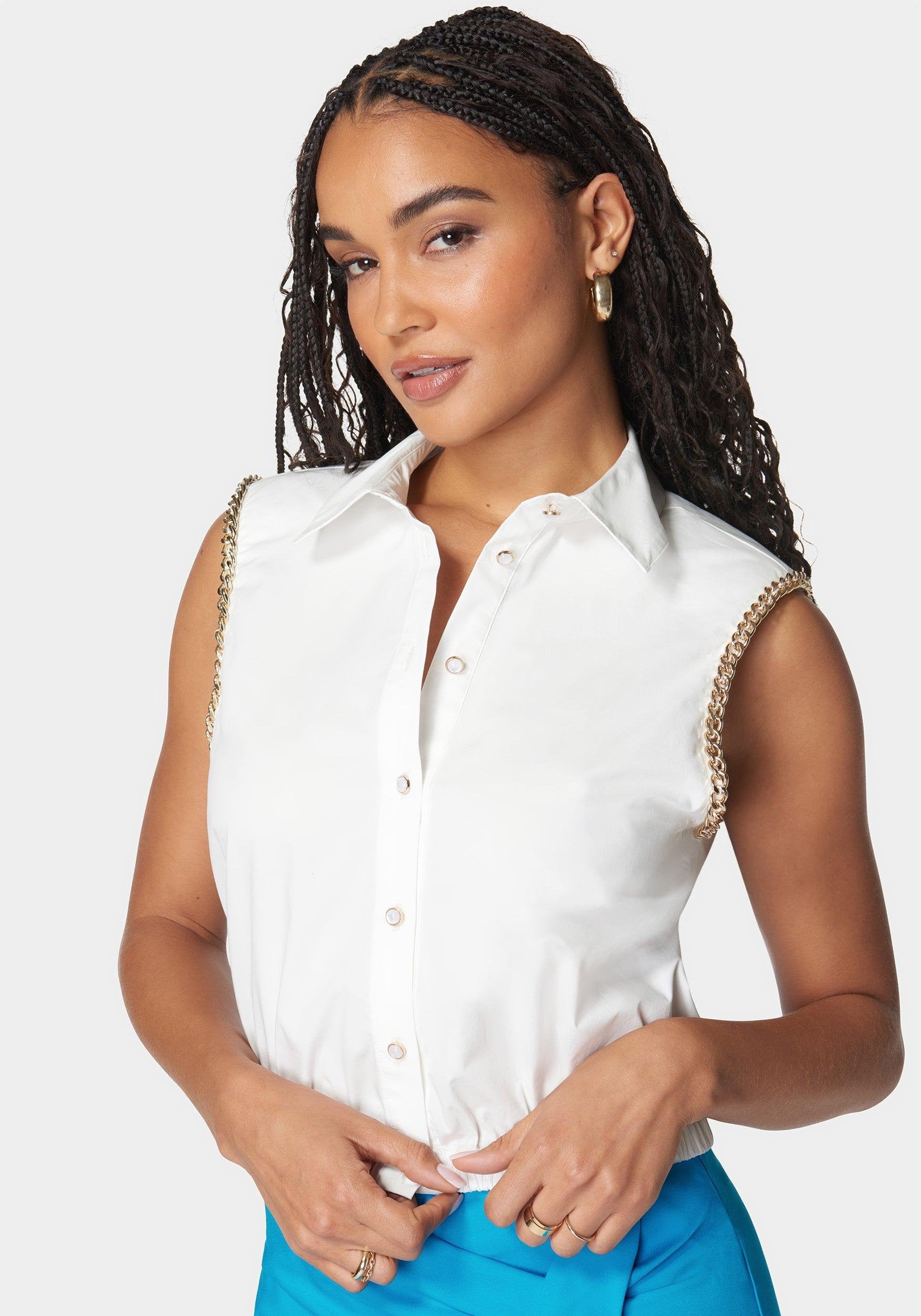 Trim Detail Sleeveless Poplin Top_108077_White Alyssum_04