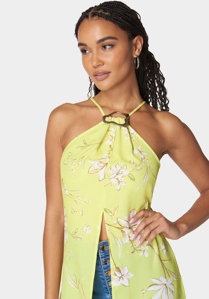 Neck Trim Slit Front Halter Top_108081_Floral Whisper Print_04