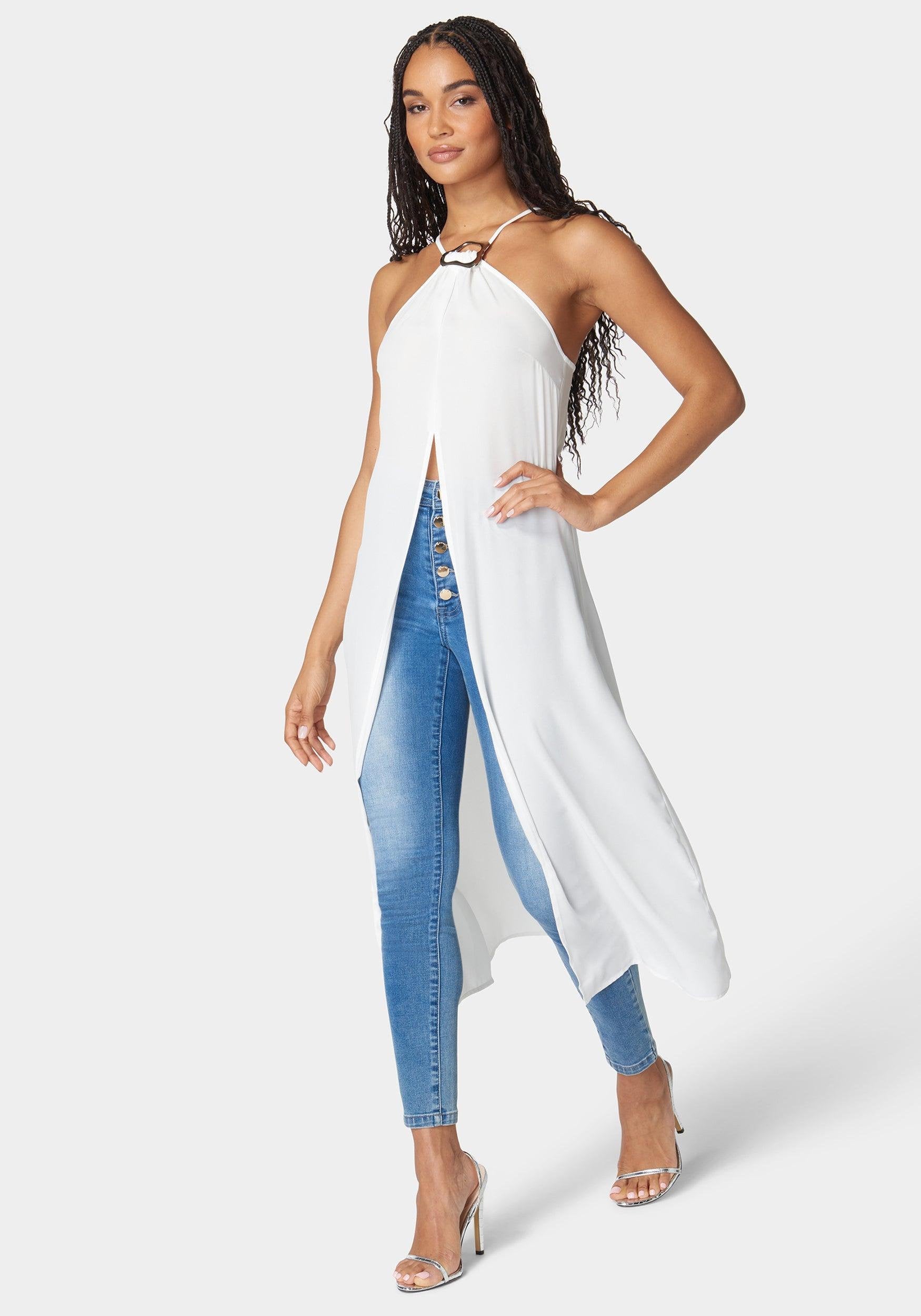 Neck Trim Slit Front Halter Top_108081_White Alyssum_03