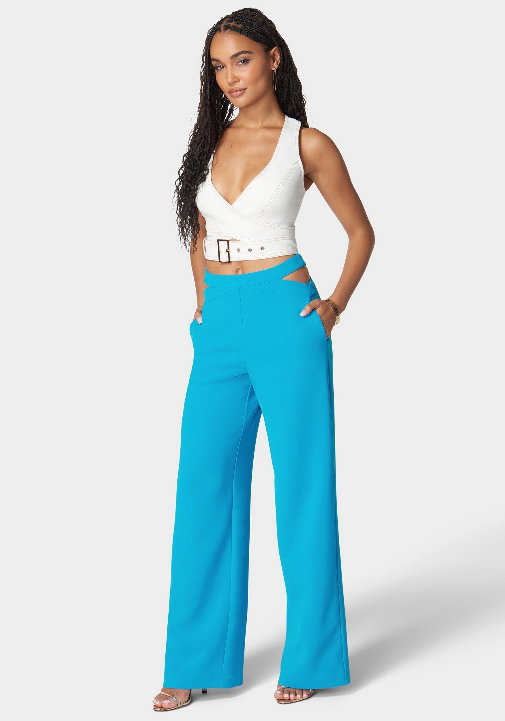 High Waist Side Cutout Trouser_108084_Blue Danube_03