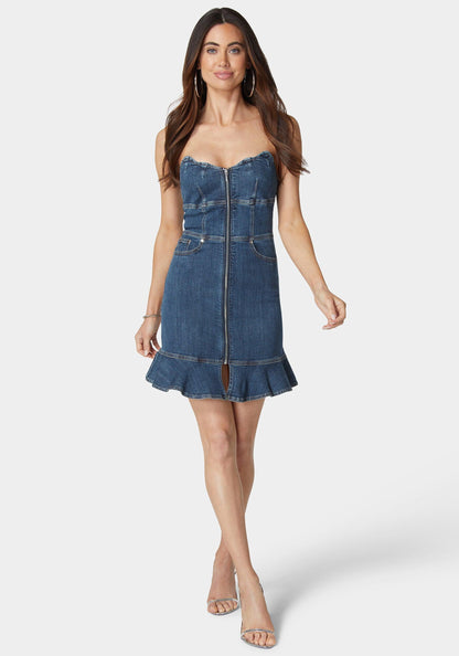 Scalloped Neckline Zip Up Denim Dress_108099_True Blue Wash_01