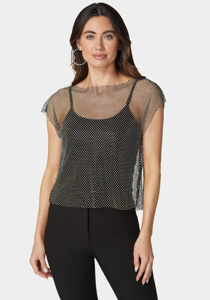 Rhinestone Fishnet Top With Knit Tank_108205_Black_01