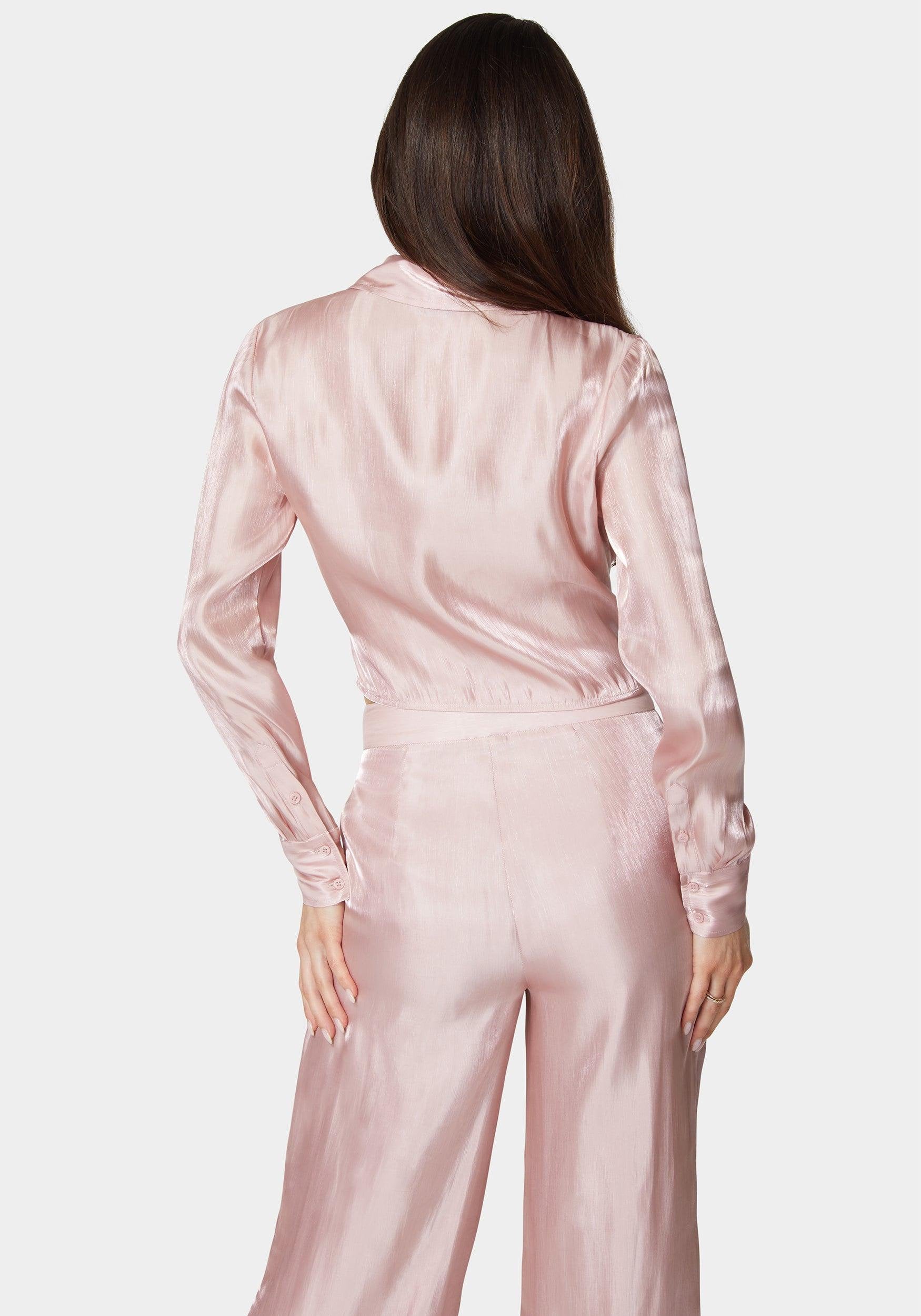 Iridescent Satin Tie Front Collared Blouse_108210_Rose Champagne_03