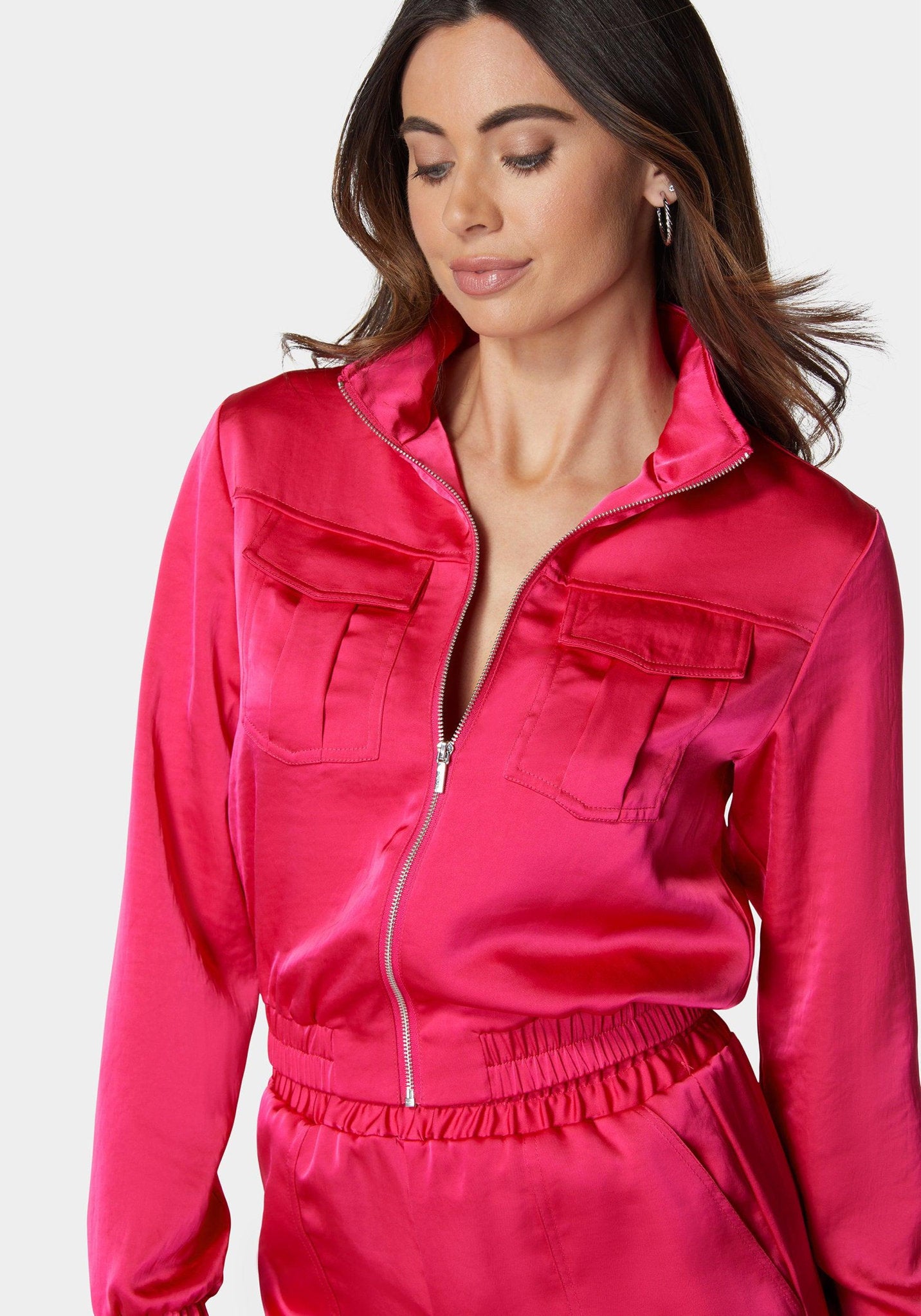 Laundered Satin Front Patch Pocket Bomber Jacket_108213_Cabaret_04