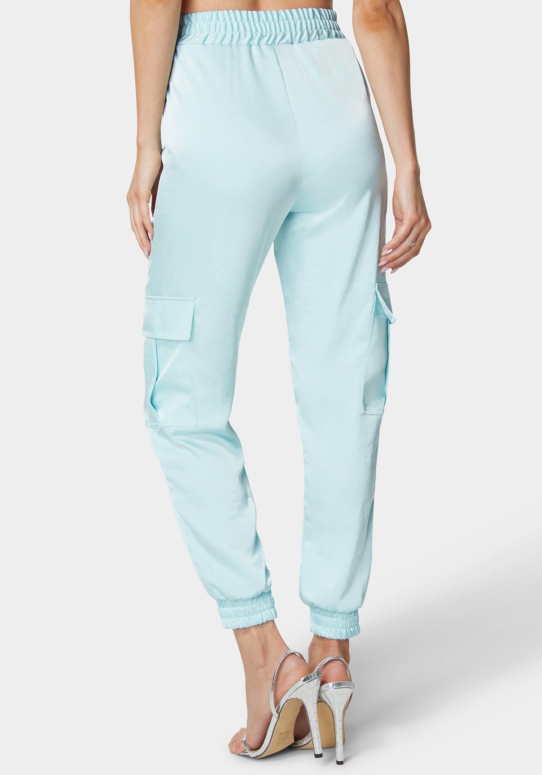 Laundered Satin Elastic Waist Cargo Jogger Pant_108215_Spa Blue_03