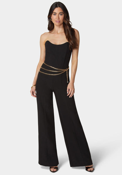 Scoop Neck Belted Palazzo Leg Jumpsuit_108223_Black_01