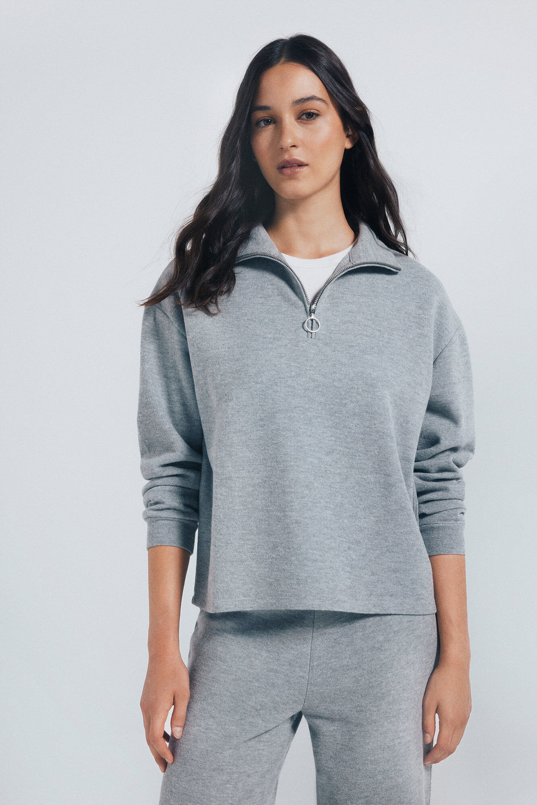 Springfield_Medium_Grey_High Neck Sweatshirt with Zip Fastening_1082902_45_01
