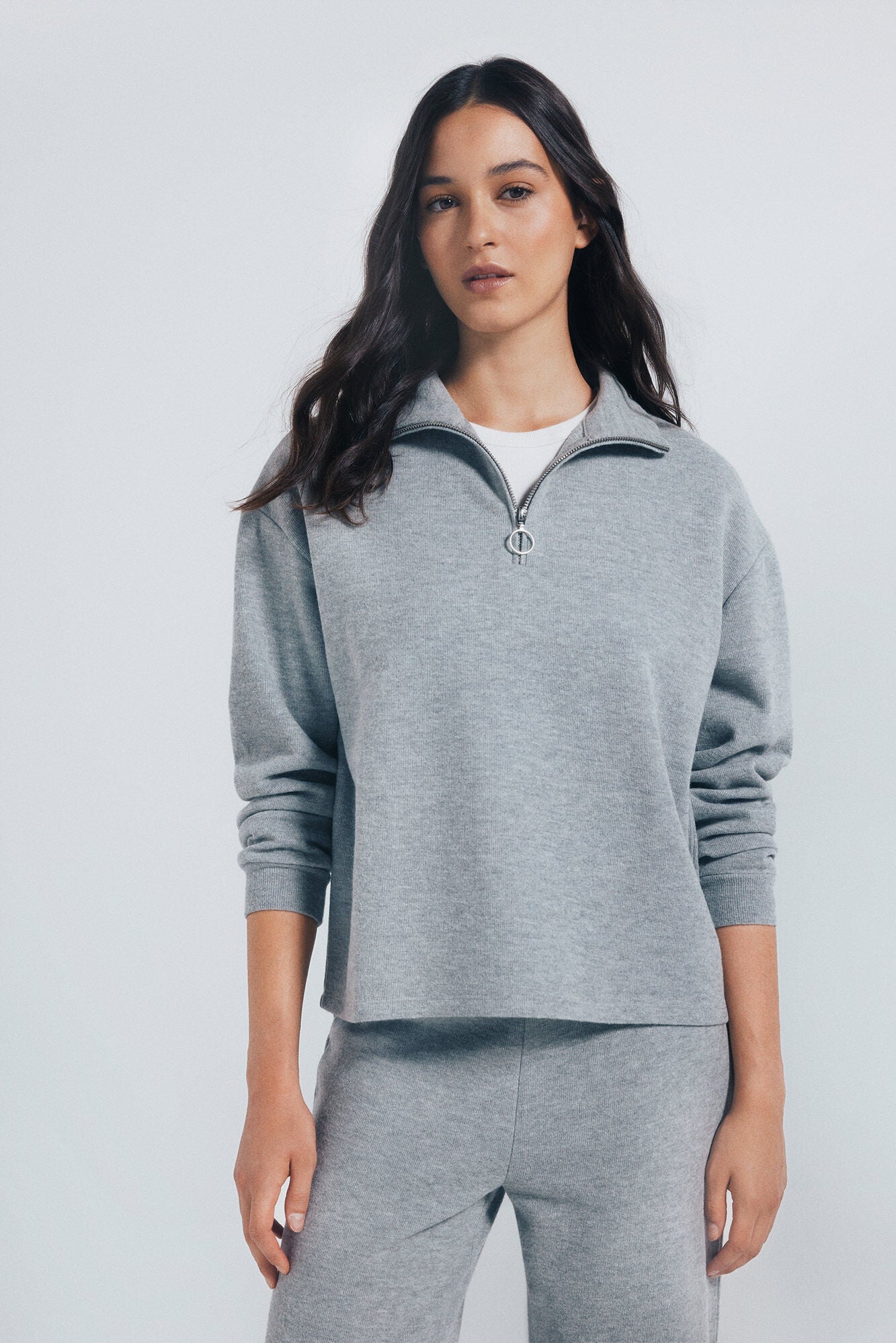 Springfield_Medium_Grey_High Neck Sweatshirt with Zip Fastening_1082902_45_01
