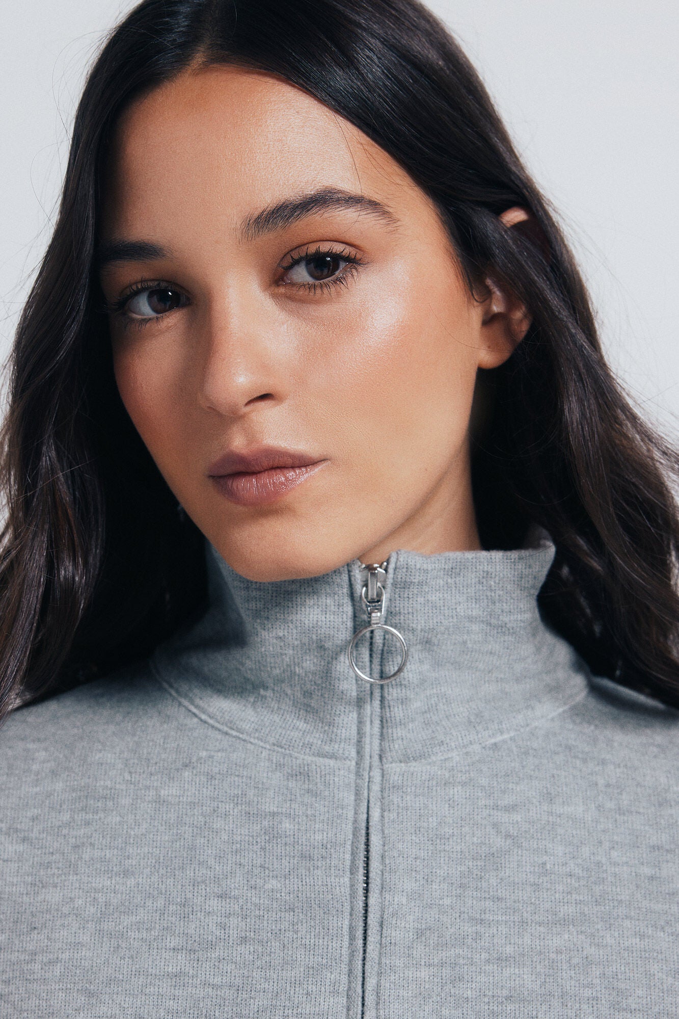 Springfield_Medium_Grey_High Neck Sweatshirt with Zip Fastening_1082902_45_02
