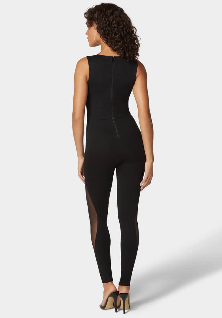 Asymmetric Neckline Mesh Insert Pdr Catsuit_03