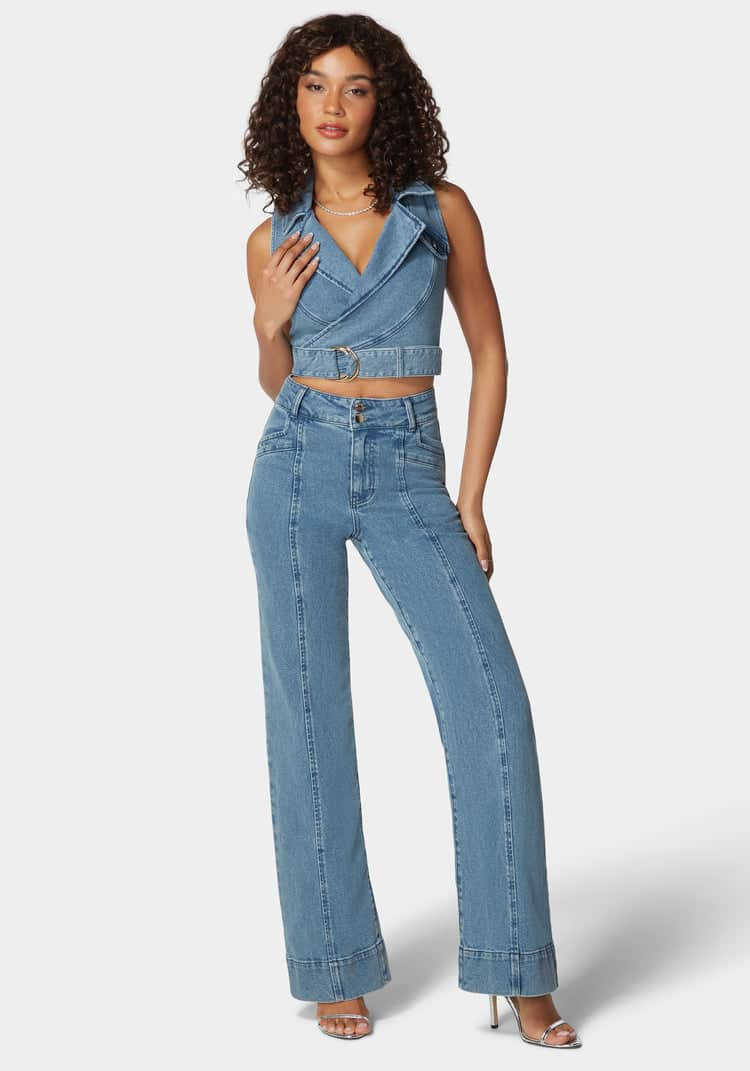 High Waist Seam Detail Ultra Wide Leg Jeans_01