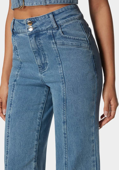 High Waist Seam Detail Ultra Wide Leg Jeans_04