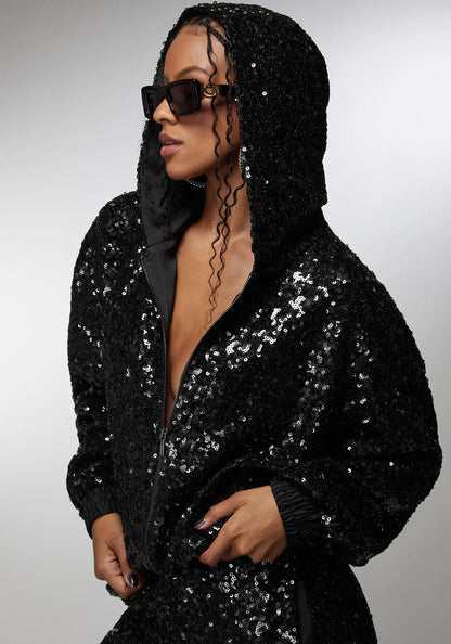 Bebe X Ciara Sequin Hoodie Jacket_108457_BLACK_04