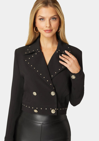 Woven Twill Studded Double Breast Jacket_108486_BLACK_04