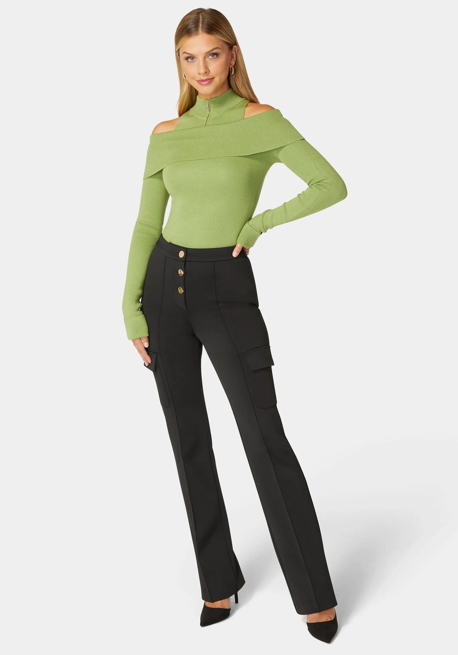 High Waist Straight Leg Patch Pocket Knit Pant_108487_BLACK_01