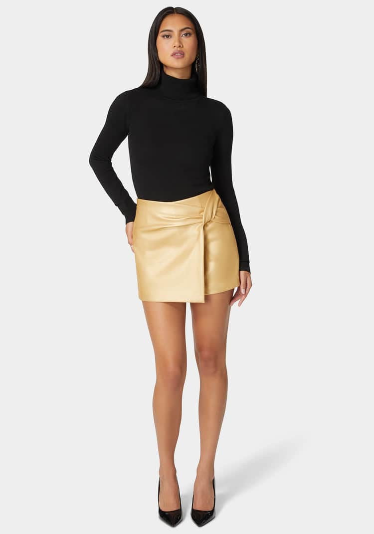 Natural Waist Metallic Vegan Leather Skort_02