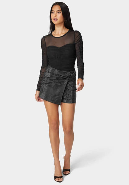 Natural Waist Embossed Vegan Leather Skort_02