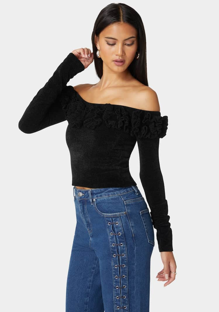 Off Shoulder Ruffle Detail Sweater_02