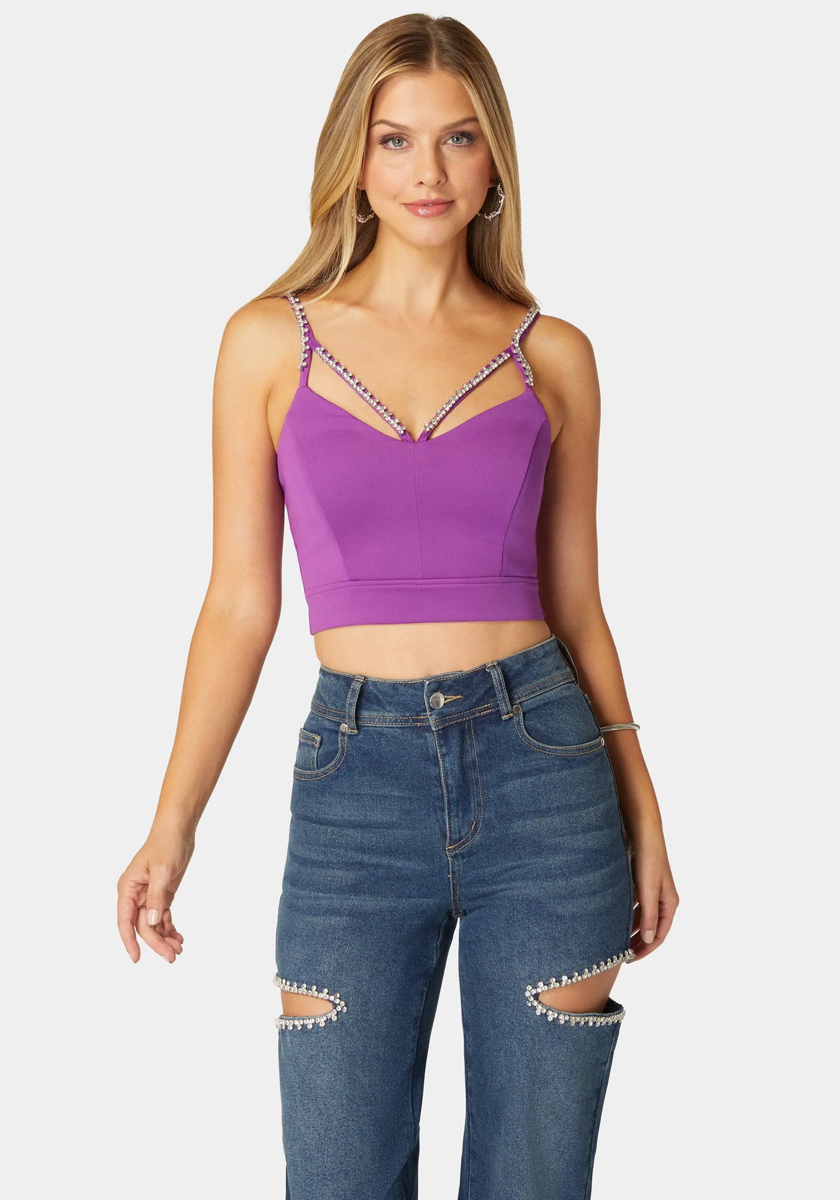 Rhinestone Trim Sleeveless Knit Top_108533_BRIGHT VIOLET_01