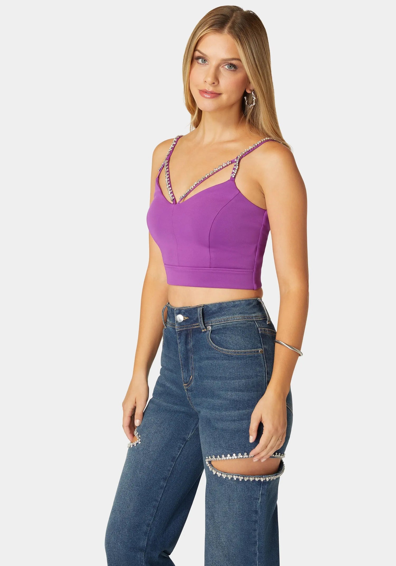 Rhinestone Trim Sleeveless Knit Top_108533_BRIGHT VIOLET_02