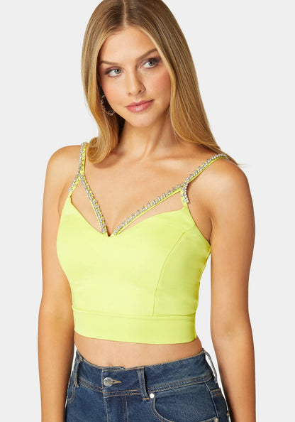 Rhinestone Trim Sleeveless Knit Top_108533_CYBER LIME_04