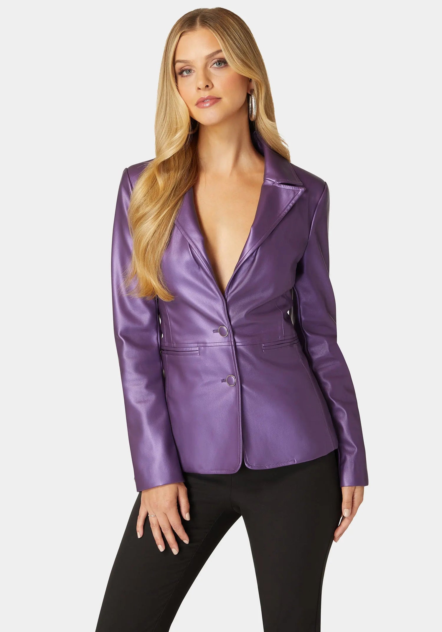 Tailored Metallic Vegan Leather Blazer_108538_IMPERIAL PURPLE_01