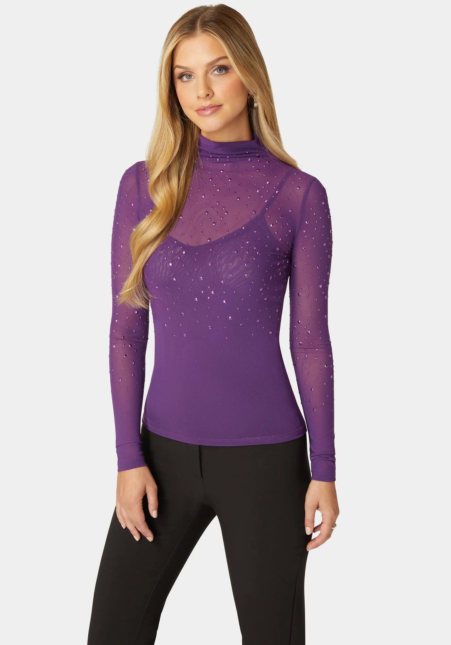 Rhinestone Embellished Mesh Top &amp; Cami_108539_IMPERIAL PURPLE_01