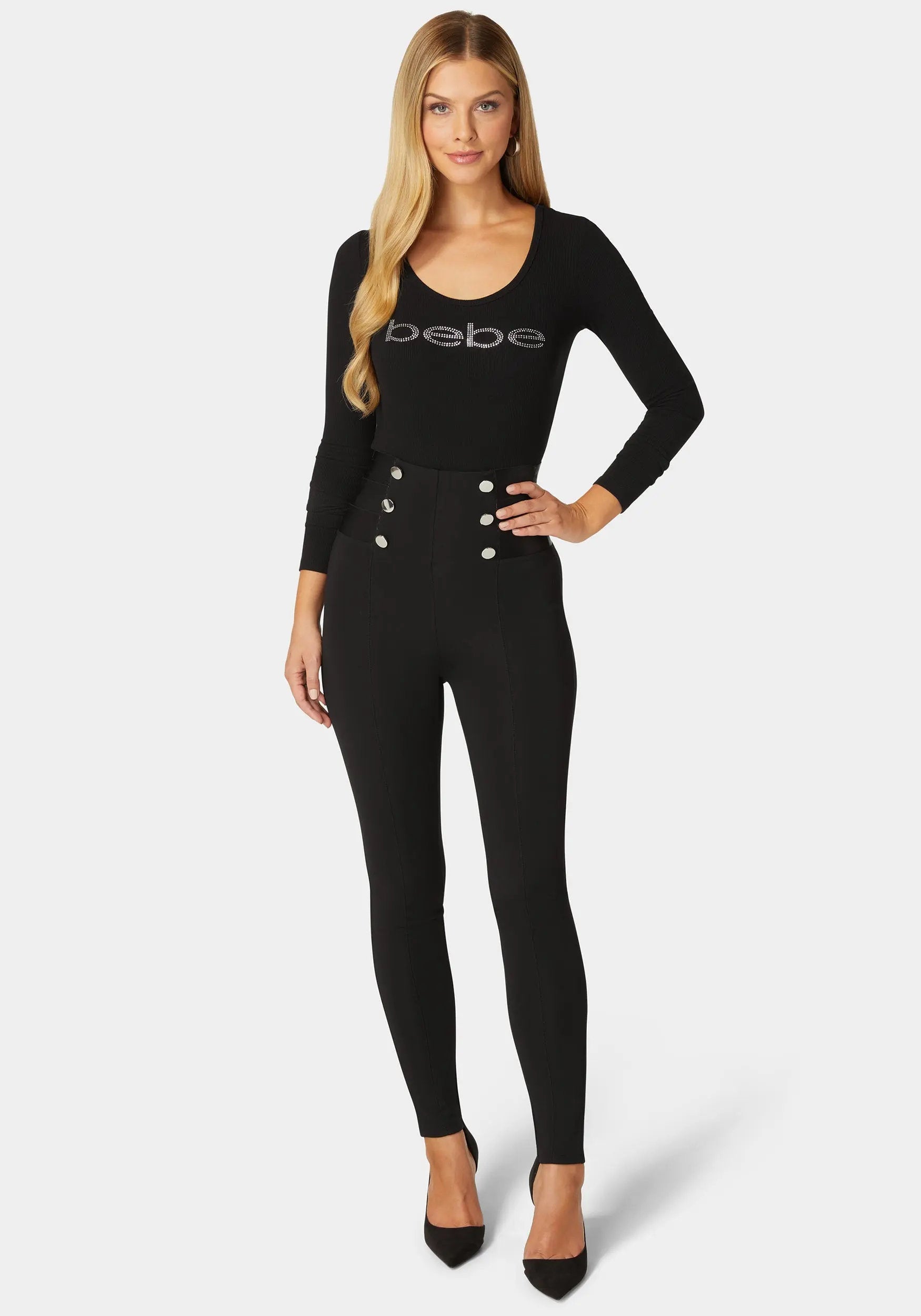 High Waist Elastic Waistband Knit Legging_108551_BLACK_01
