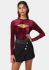 Shadow Stripe Velour Cutout Knit Bodysuit_108576_BURGUNDY_01