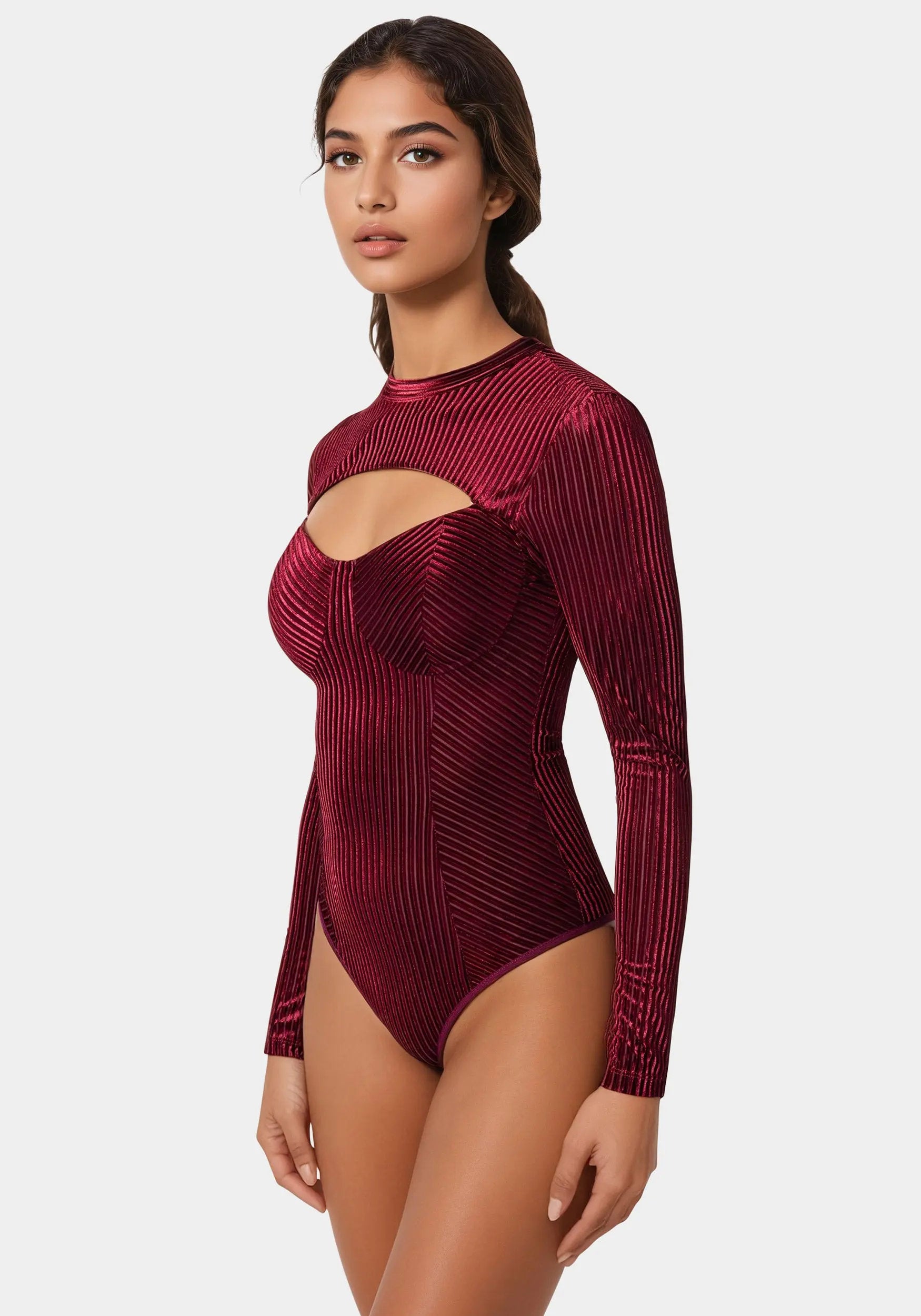 Shadow Stripe Velour Cutout Knit Bodysuit_108576_BURGUNDY_02